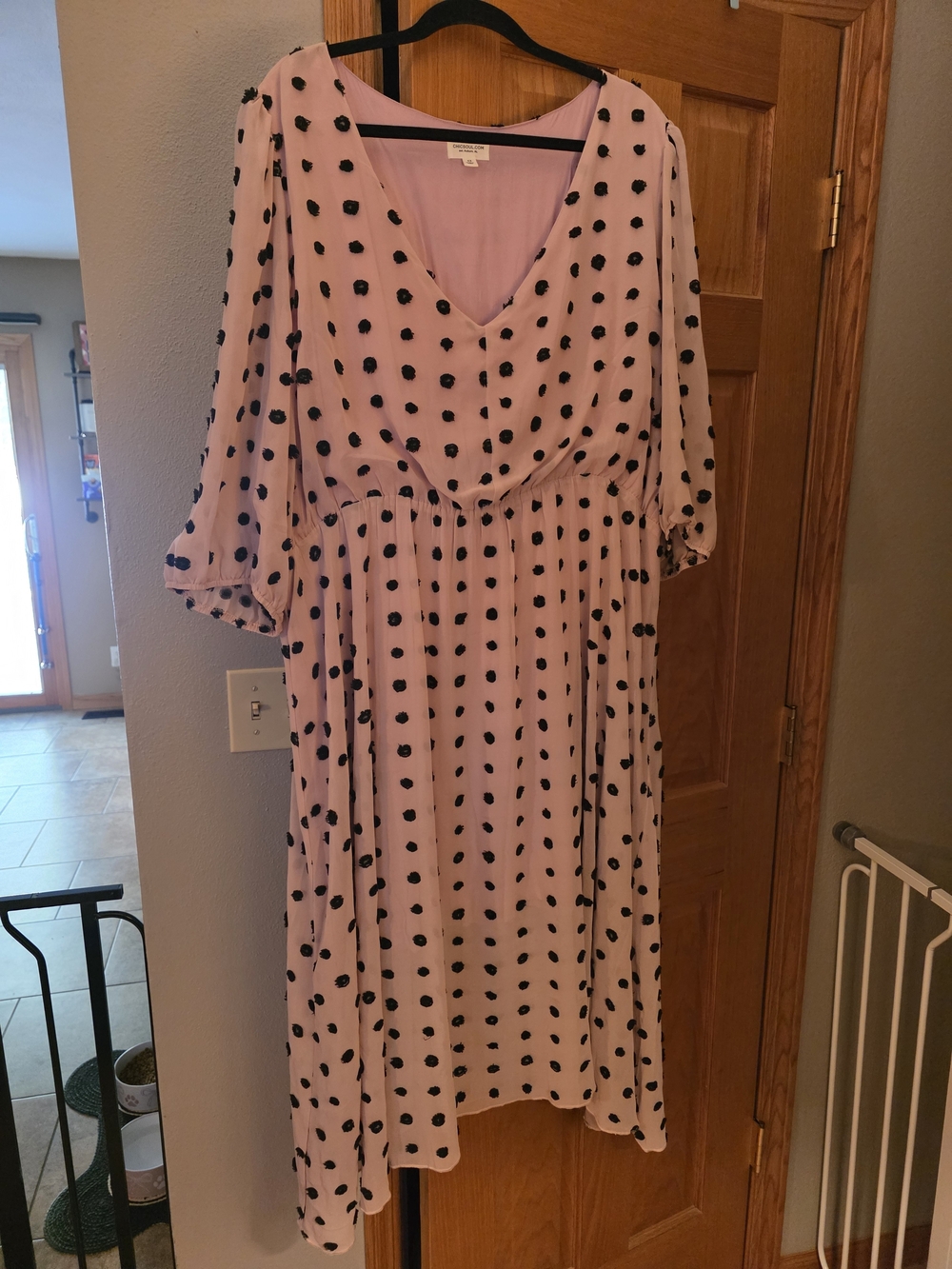 NWOT Chic Soul Light Pink Polka Dot Midi Dress with V-Neck